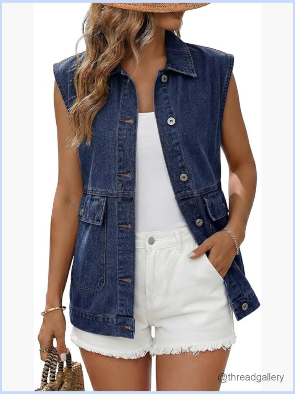 Sleeveless Denim Vest Button Front Casual Jacket with Pockets